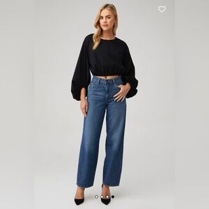 Pistola black balloon sleeve slightly cropped top XS